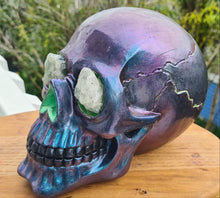 Load image into Gallery viewer, METALLIC SKULL with crystal eyes- painted by me