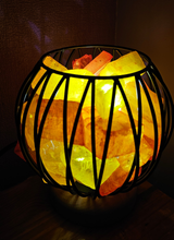 Load image into Gallery viewer, CITRINE TONES DYED CLEAR QUARTZ CRYSTAL  CAGE LAMP(mood enhancing)