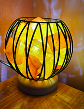 Load image into Gallery viewer, CITRINE TONES DYED CLEAR QUARTZ CRYSTAL  CAGE LAMP(mood enhancing)