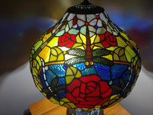 Load image into Gallery viewer, Saleš„RED ROSES & DRAGONLY BLUE/GREEN/ PURPLE STAINED GLASS LAMP