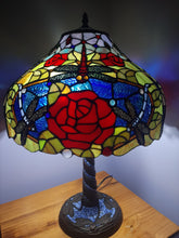 Load image into Gallery viewer, Saleš„RED ROSES & DRAGONLY BLUE/GREEN/ PURPLE STAINED GLASS LAMP