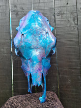 Load image into Gallery viewer, COSTš„GENUINE COW SKULL -backlit lighting ,painted with chameleon resin by me