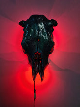 Load image into Gallery viewer, Large genuine cow skull backlit & painted with black/chameleon resin by me