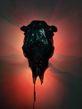 Load image into Gallery viewer, Large genuine cow skull backlit & painted with black/chameleon resin by me