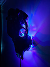 Load image into Gallery viewer, Large genuine cow skull backlit & painted with black/chameleon resin by me