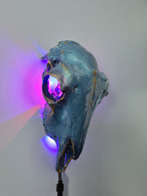 Load image into Gallery viewer, Saleš„Genuine sheep skull backlit with resin painted by me also glows purple in the dark