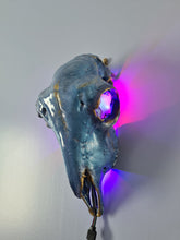 Load image into Gallery viewer, Saleš„Genuine sheep skull backlit with resin painted by me also glows purple in the dark