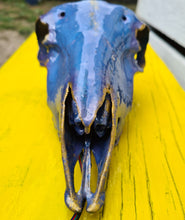 Load image into Gallery viewer, Saleš„Genuine sheep skull backlit with resin painted by me also glows purple in the dark