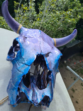 Load image into Gallery viewer, 1 of a kind 3/4 genuine bull skull with horns hand painted painted by me