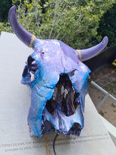 Load image into Gallery viewer, 1 of a kind 3/4 genuine bull skull with horns hand painted painted by me