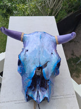 Load image into Gallery viewer, 1 of a kind 3/4 genuine bull skull with horns hand painted painted by me