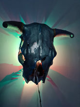 Load image into Gallery viewer, 1 of a kind 3/4 genuine bull skull with horns hand painted painted by me