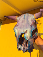 Load image into Gallery viewer, 1 of a kind 3/4 genuine bull skull with horns hand painted painted by me