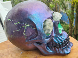 METALLIC SKULL with crystal eyes- painted by me