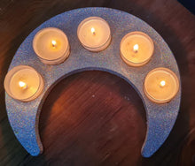 Load image into Gallery viewer, HOLOGRAPHIC SHIMMERING HANDMADE CRESCENT MOON T LIGHT HOLDER MADE BY ME