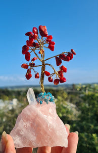 CRYSTAL TREES ON ROSE QUARTZ