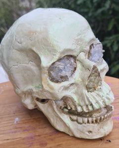 CLEAR QUARTZ COLOUR CHANGING SKULL LAMP -made by me