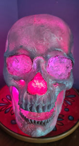 CLEAR QUARTZ COLOUR CHANGING SKULL LAMP -made by me