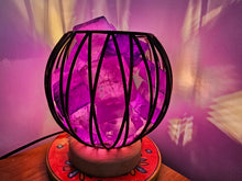 Load image into Gallery viewer, STUNNING DYED CLEAR QUARTZ IN AMETHYST COLOUR TONES CRYSTAL  CAGE LAMP