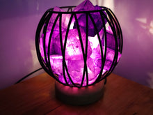 Load image into Gallery viewer, STUNNING DYED CLEAR QUARTZ IN AMETHYST COLOUR TONES CRYSTAL  CAGE LAMP
