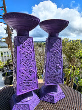 Load image into Gallery viewer, CELTIC PURPLE PILLAR CANDLE  HOLDERS