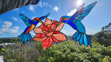 Load image into Gallery viewer, STAINED GLASS HUMMINGBIRD FLOWER PANEL