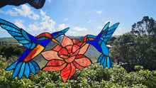 Load image into Gallery viewer, STAINED GLASS HUMMINGBIRD FLOWER PANEL