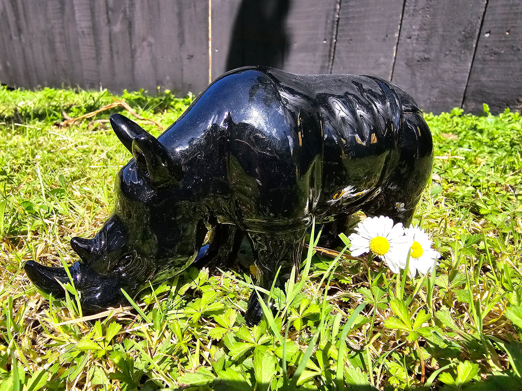 GLOSS BLACK RHINO FIGURINE
