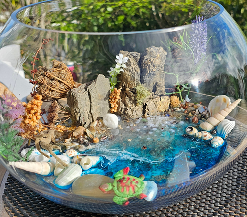 UNIQUE BEACHY SCENE FISHBOWL CANDLE HOLDER-HANDMADE BY ME