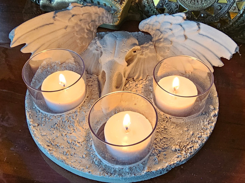 CONCRETE CROW CANDLE HOLDER