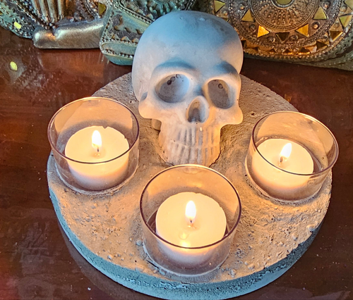 CONCRETE SKULL CANDLE HOLDER