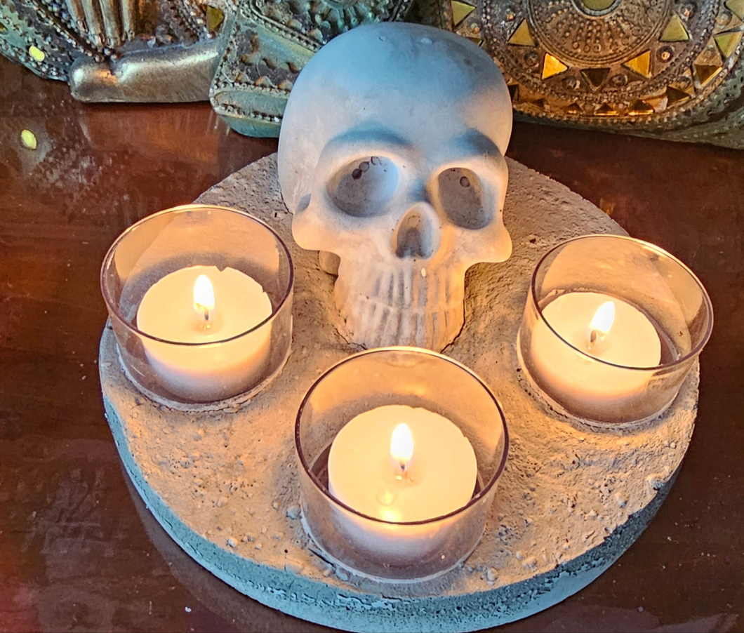 CONCRETE SKULL CANDLE HOLDER