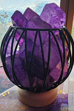 Load image into Gallery viewer, STUNNING DYED CLEAR QUARTZ IN AMETHYST COLOUR TONES CRYSTAL  CAGE LAMP no2