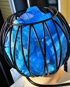 BLUE DYED CLEAR QUARTZ CRYSTAL  CAGE LAMP