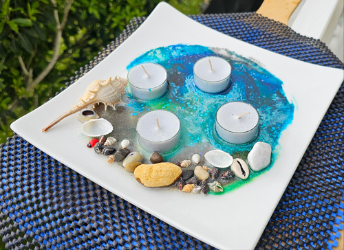 HANDMADE BEACHY SCENE CANDLE HOLDER PLATTER