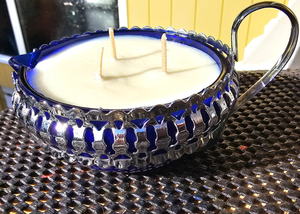 LUCIOUS LIME IN ANTIQUE COBALT BLUE DISH