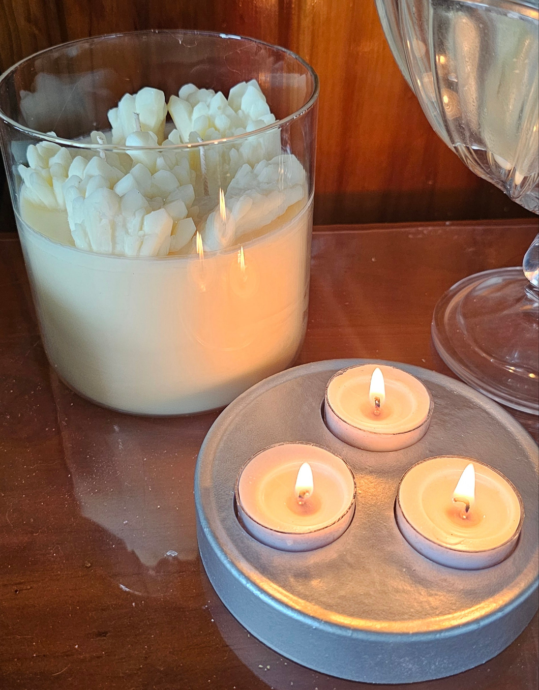 2 IN 1 CRYSTAL CANDLE/TEA LIGHT HOLDER