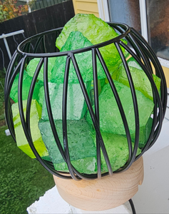 LIME/GREEN DYED CLEAR QUARTZ CRYSTAL  CAGE LAMP(deep soul cleanser)