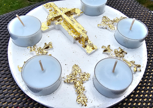 GOLD LEAF CROSS CANDLE HOLDER