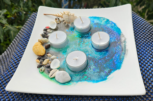 HANDMADE BEACHY SCENE CANDLE HOLDER PLATTER