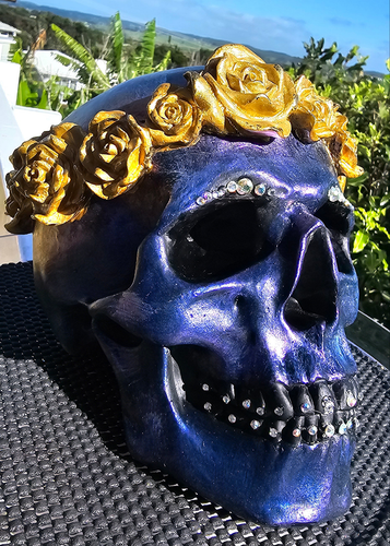 SKULL N ROSES-handpainted & rhinestones