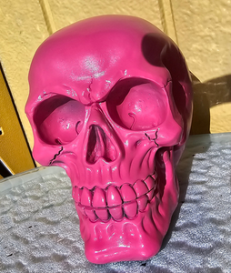 HAND PAINTED PINK SKULL FIGURINE