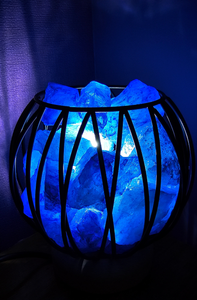 BLUE DYED CLEAR QUARTZ CRYSTAL  CAGE LAMP