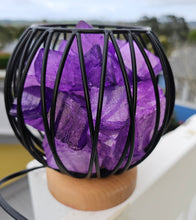 Load image into Gallery viewer, STUNNING DYED CLEAR QUARTZ IN AMETHYST COLOUR TONES CRYSTAL  CAGE LAMP