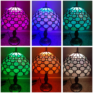 WHITE or COLOUR CHANGING BEADED TIFFANY STAINED GLASS LAMP