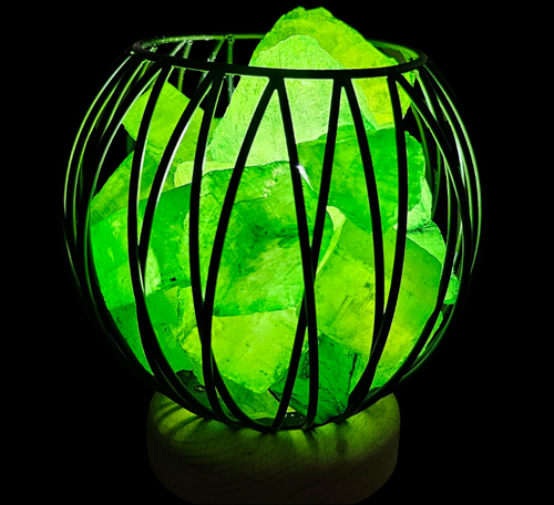 LIME/GREEN DYED CLEAR QUARTZ CRYSTAL  CAGE LAMP(deep soul cleanser)