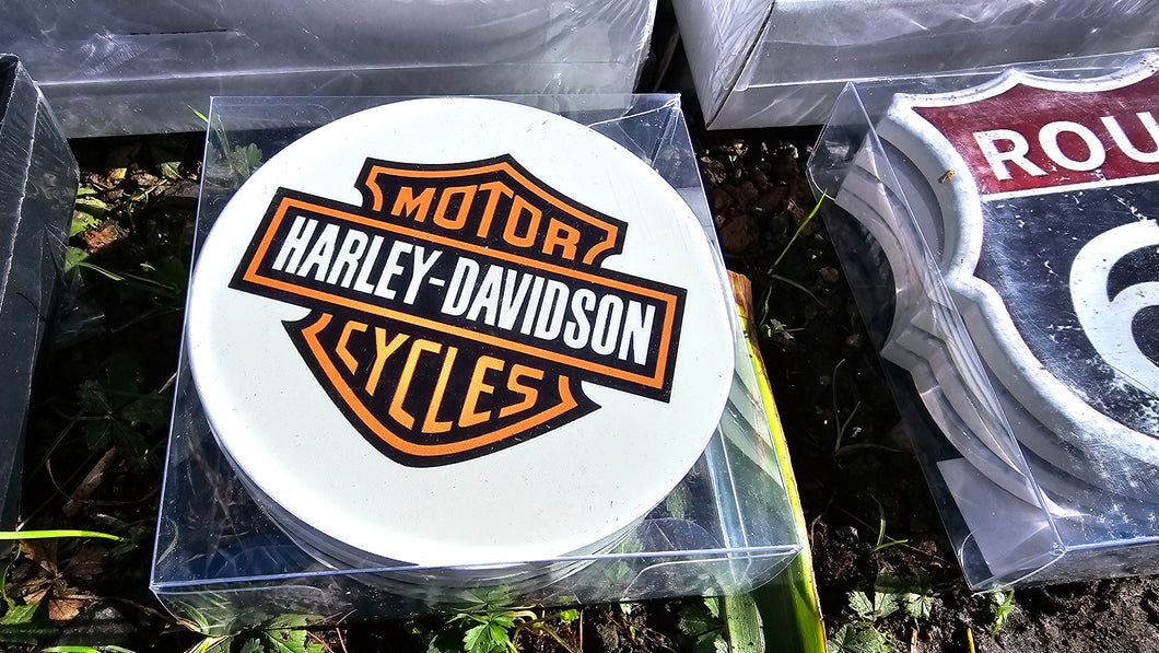 HARLEY DAVIDSON SET 4 GLASS COASTERS