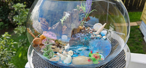 UNIQUE BEACHY SCENE FISHBOWL CANDLE HOLDER-HANDMADE BY ME