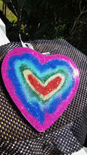 Load image into Gallery viewer, GLITTERY RAINBOW HEART GLASS WALL ART (2)
