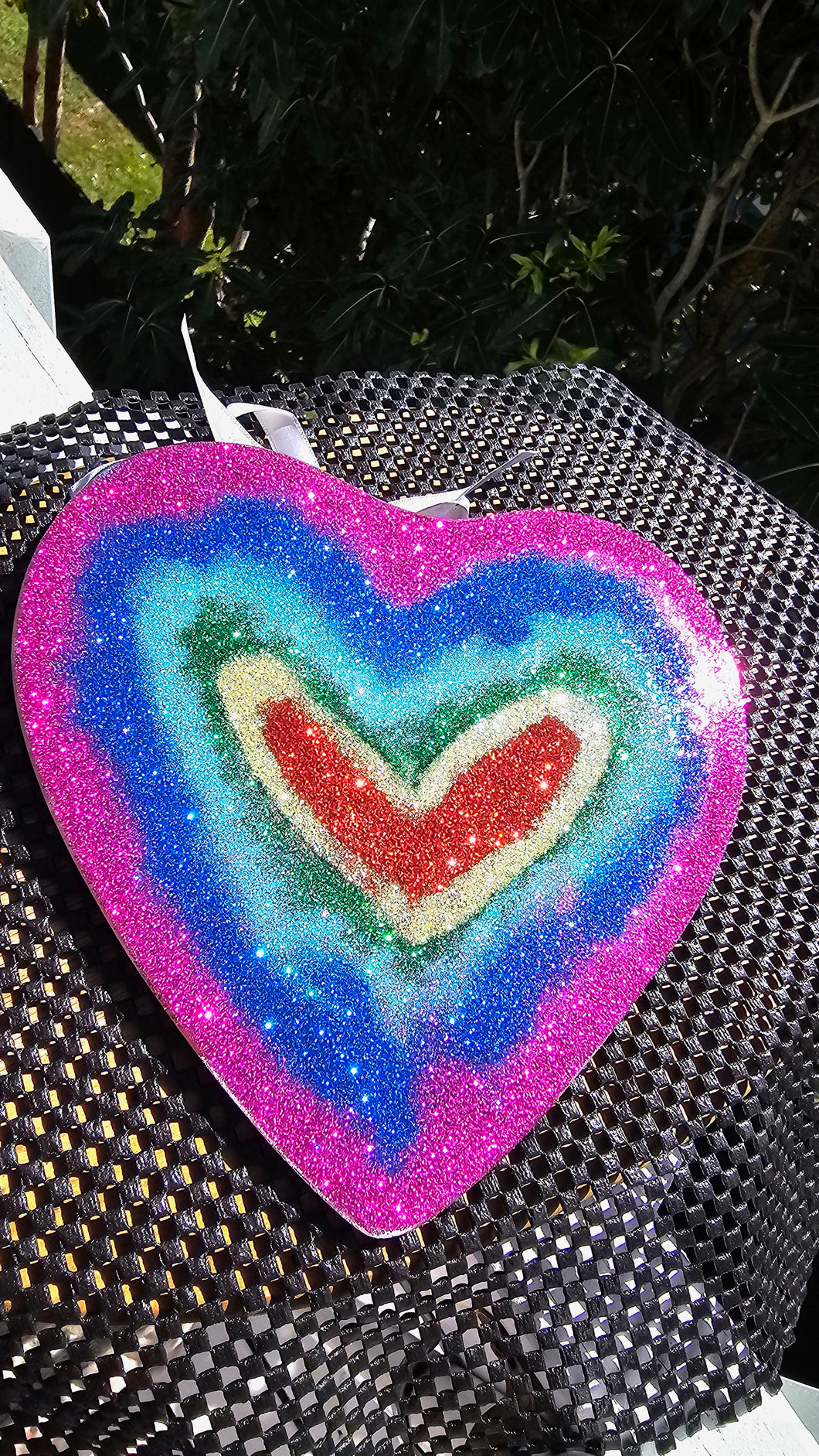 GLITTERY RAINBOW HEART GLASS WALL ART (2)